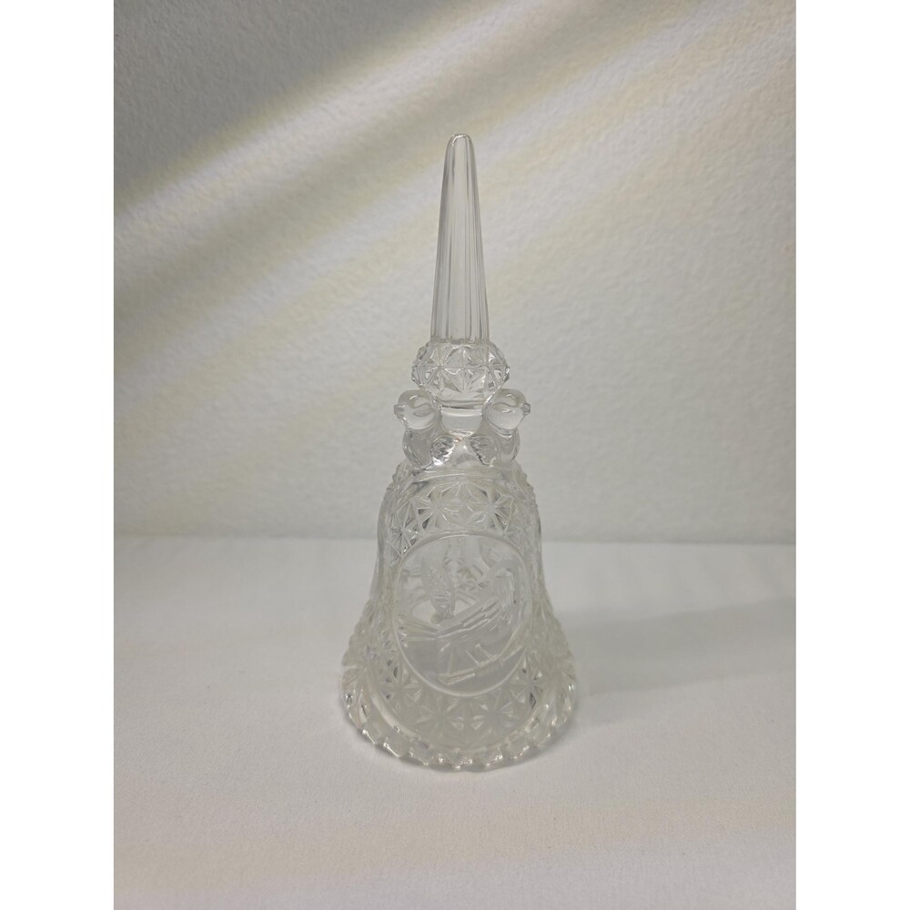 Vintage Pressed Glass Bell with Birds, Clear Crystal Style Cottage Farmhouse